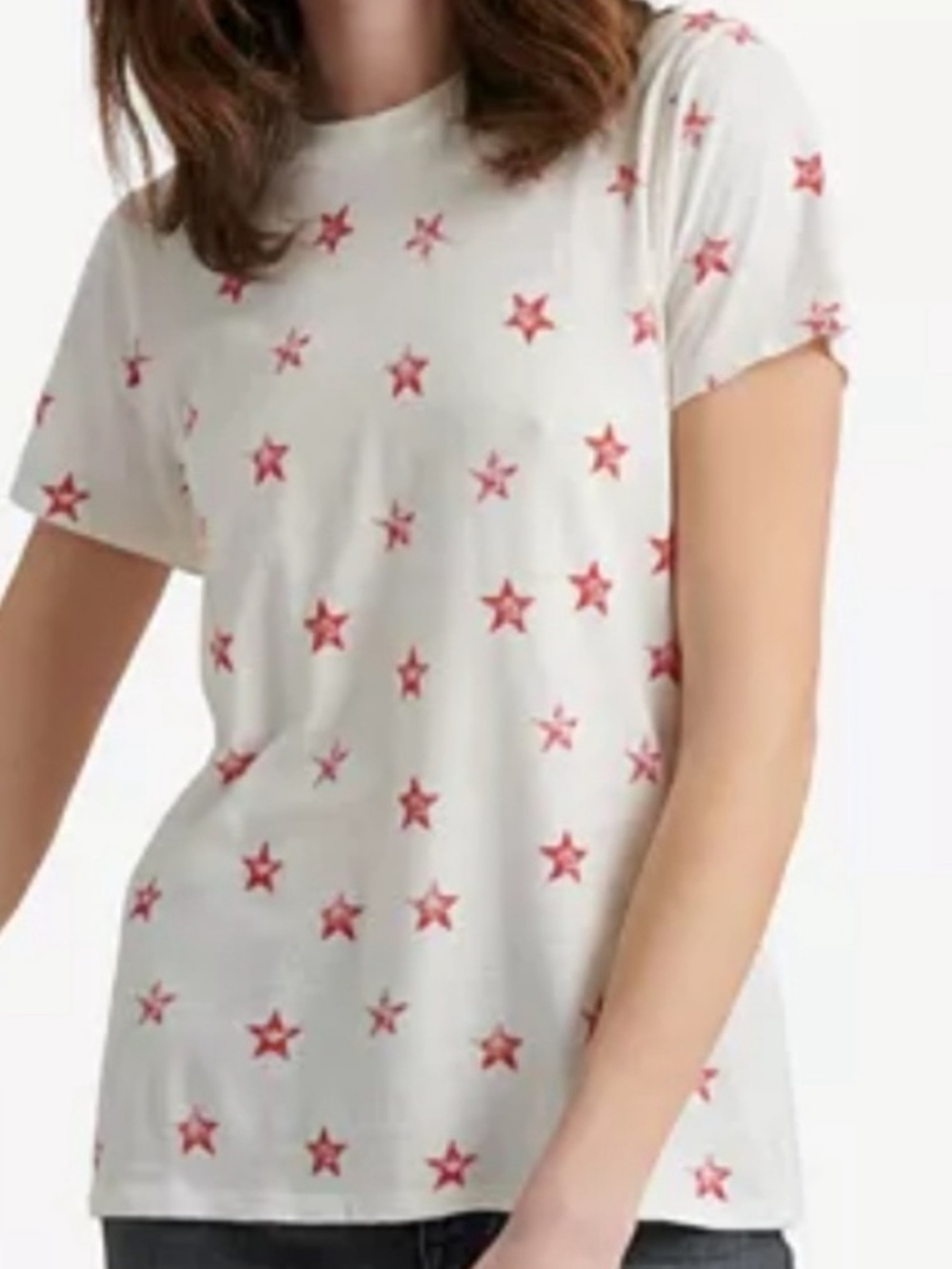 Lucky Brand Tee White w/Allover Red Star Print 100% Cotton L